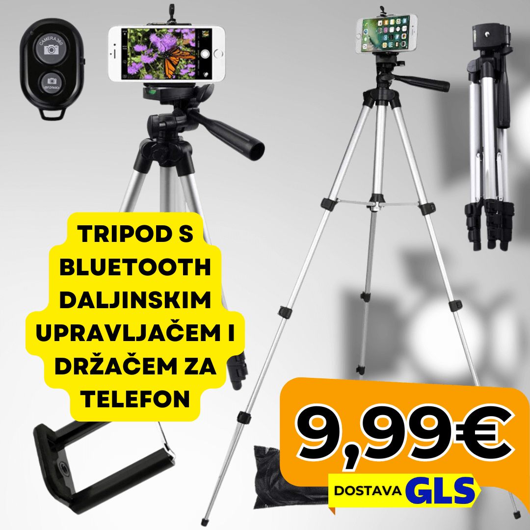 Tripod s Bluetooth daljinskim upravljačem i držačem za telefon - Predobro.hr