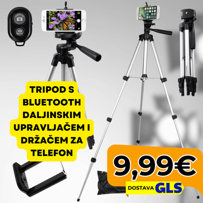 Tripod s Bluetooth daljinskim upravljačem i držačem za telefon - Predobro.hr