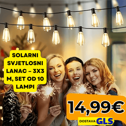 Solarni Svjetlosni Lanac – 3x3 m, Set od 10 Lampi - Predobro.hr