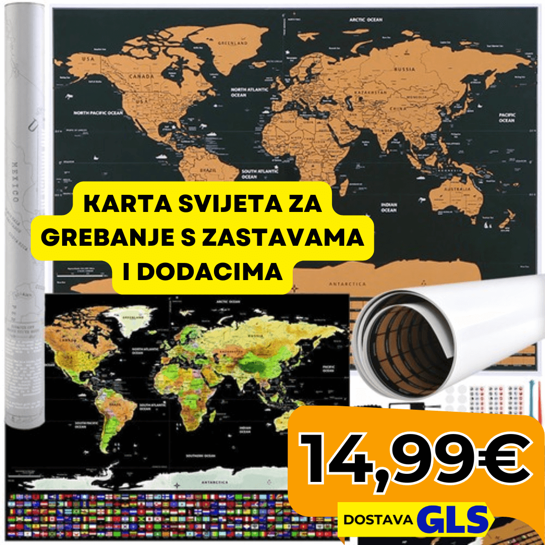 Karta svijeta za grebanje s zastavama i dodacima - Predobro.hr