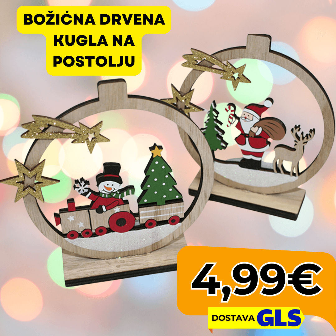 Božićna Drvena Kugla na Postolju