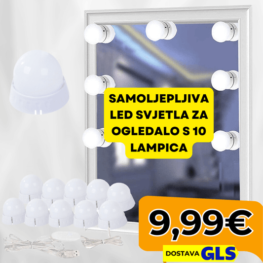 Samoljepljiva LED svjetla za ogledalo s 10 lampica za šminkanje - Predobro.hr