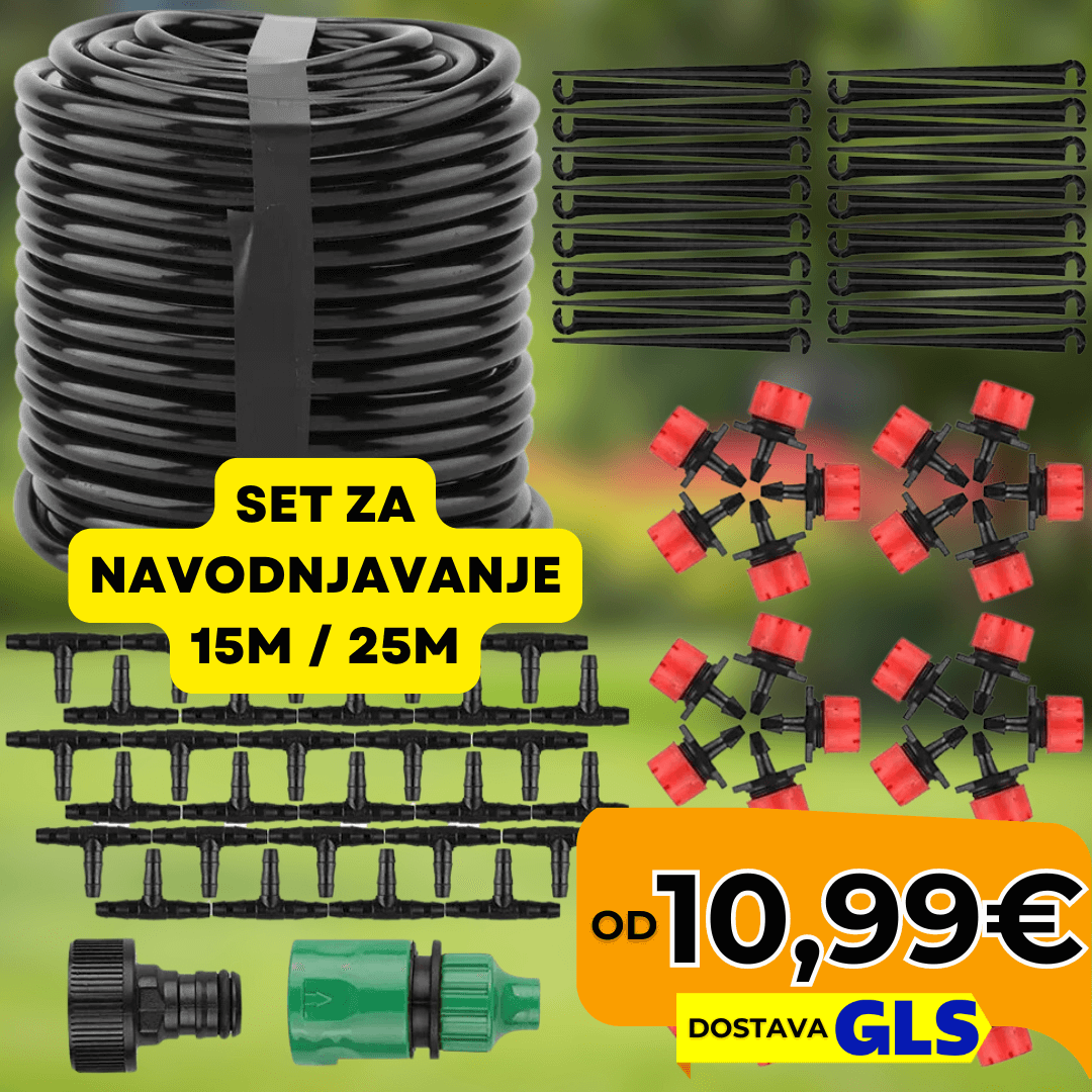 Set za Navodnjavanje | Ogradski Zasipač i Sistem Kropeljnog Navodnjavanja | Duljina 25 m - Predobro.hr