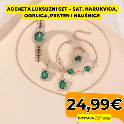 Aceneta Luksuzni Set – Sat, Narukvica, Ogrlica, Prsten i Naušnice