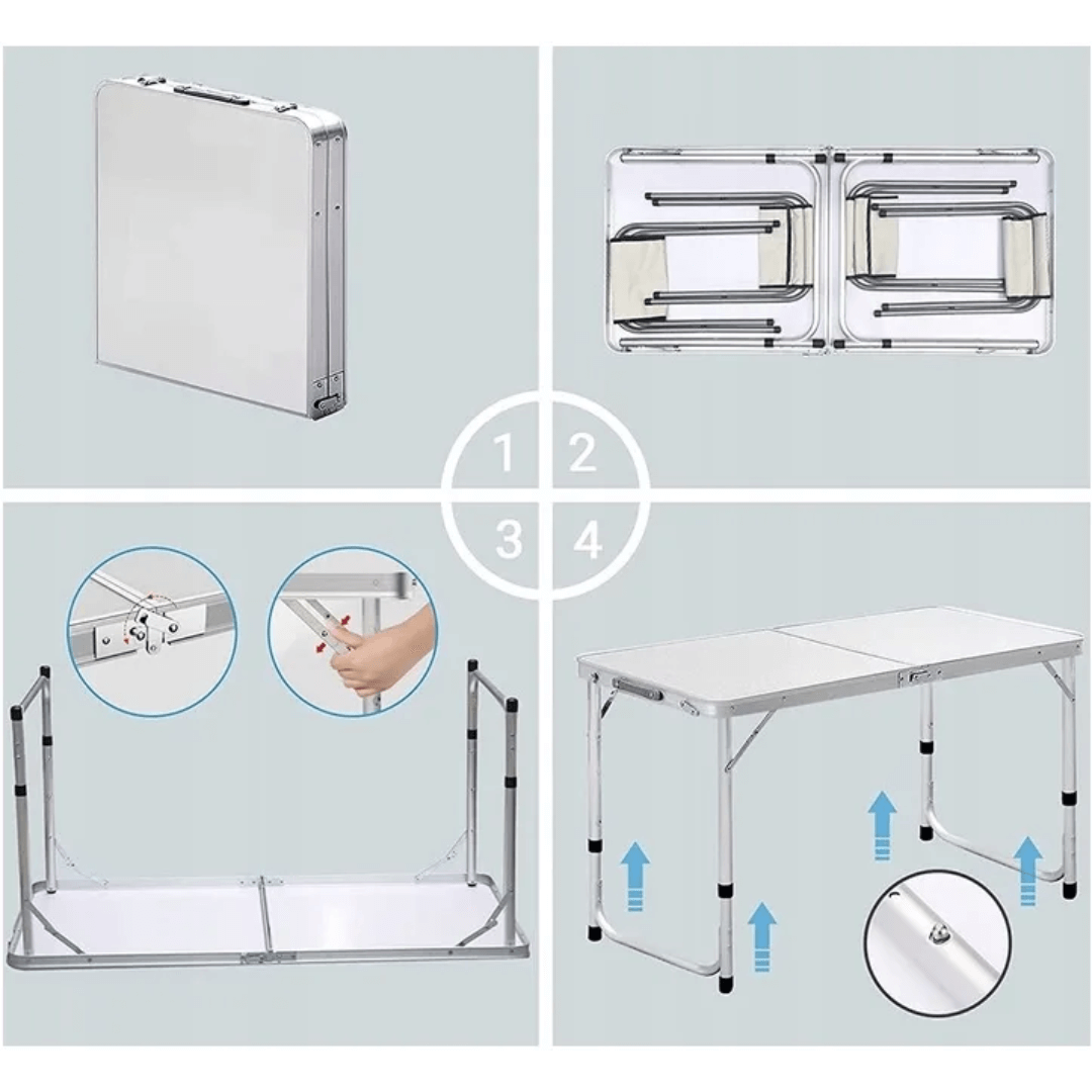 Sklopivi Stol s 4 Stolice u Koferu | Prijenosni Turistički Set s Podesivom Visinom - Predobro.hr